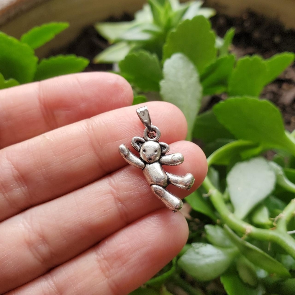 New Tiny Silver Teddy Bear Charm - image 3